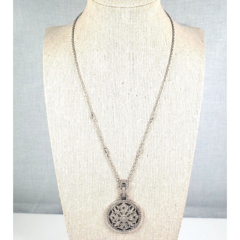 Vintage 925 Sterling Silver w Diamond Circle Cross Hearts Pendant Chain Necklace - Picture 7 of 16